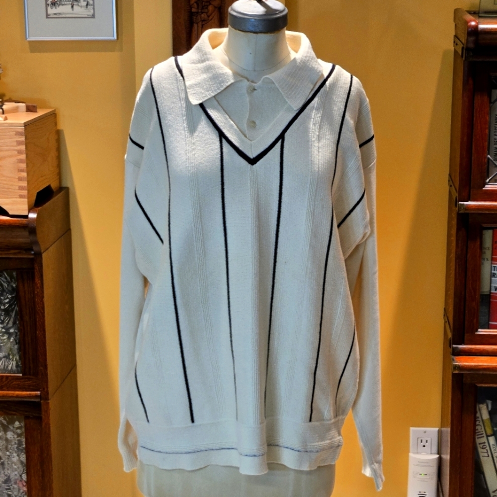 Vintage cricket knit sweater with under fake polo shirt finish at the collar